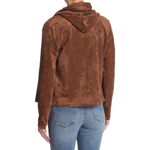 BLANKNYC NEW $98 Faux Suede Tie Front Hooded Jacket in Supernova‎ Brown XL - Picture 2 of 2